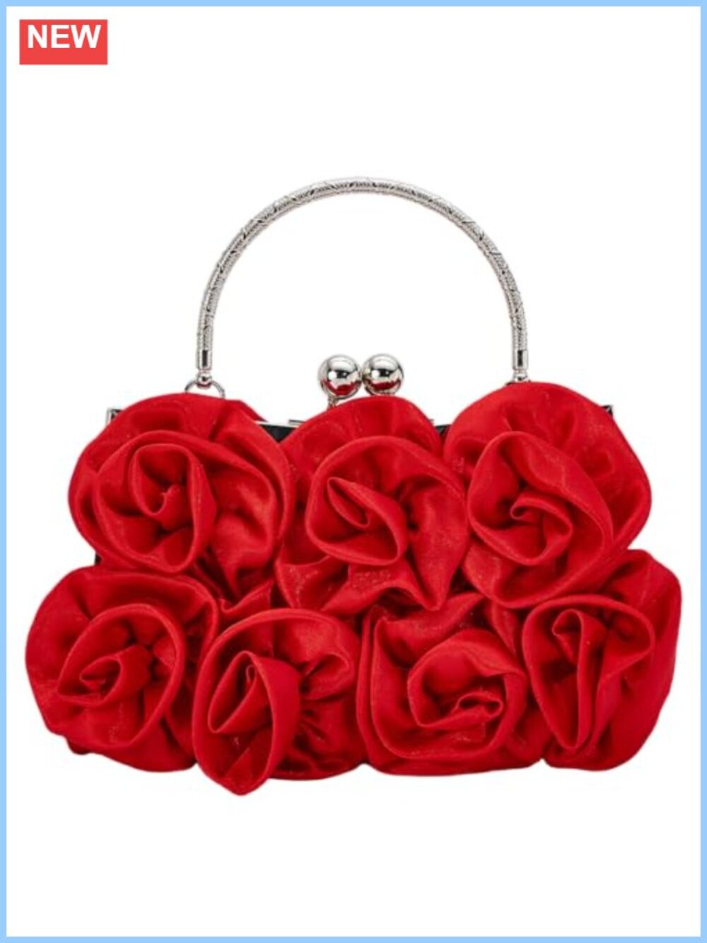 Satin Clutch Purse 3D Rose Evening Bag with Chain Strap for Wedding Party Formal